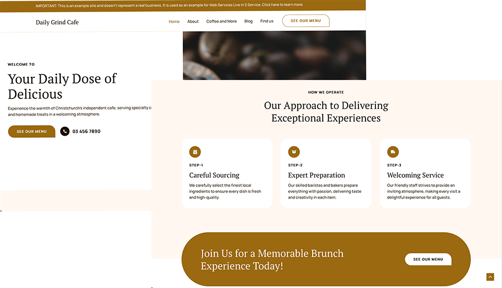 Example website for a local cafe