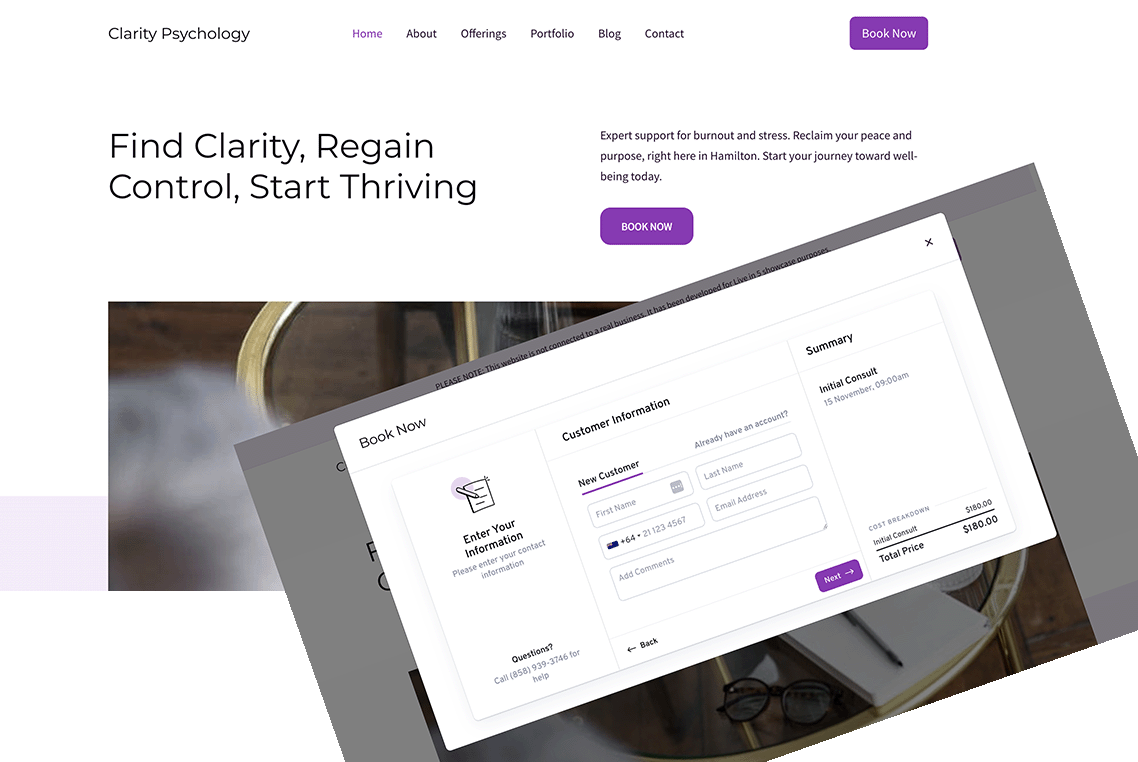Example website for a psychology clinic